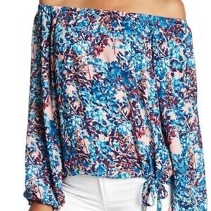 Parker Off the Shoulder English Top Blue Pink Floral Large J